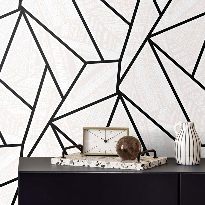 Seabrook Designs Metro Vector Ebony &amp; Morning Fog Wallpaper image 3 of 4