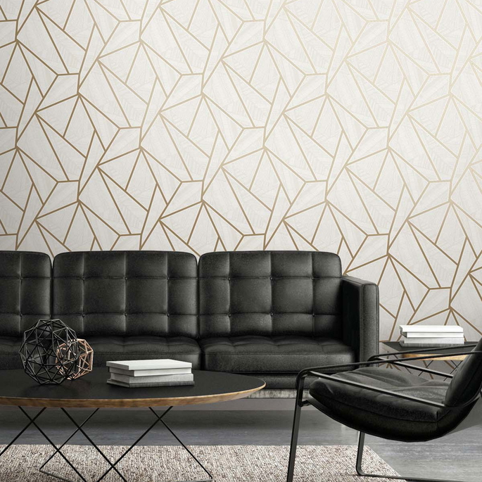 Seabrook Designs Metro Vector Metallic Gold &amp; Morning Fog Wallpaper image 2 of 4
