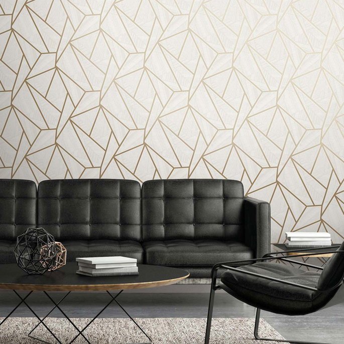 Seabrook Designs Metro Vector Metallic Gold &amp; Morning Fog Wallpaper image 2 of 4