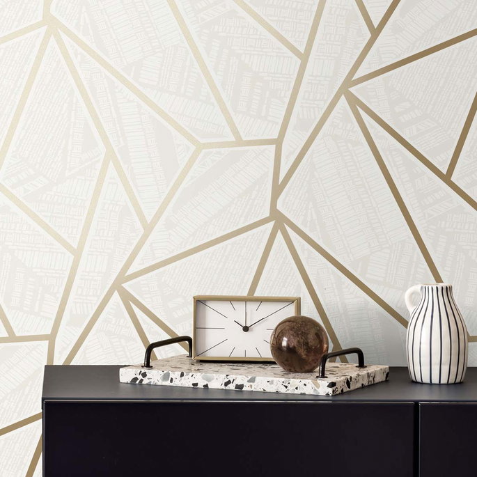 Seabrook Designs Metro Vector Metallic Gold &amp; Morning Fog Wallpaper image 3 of 4