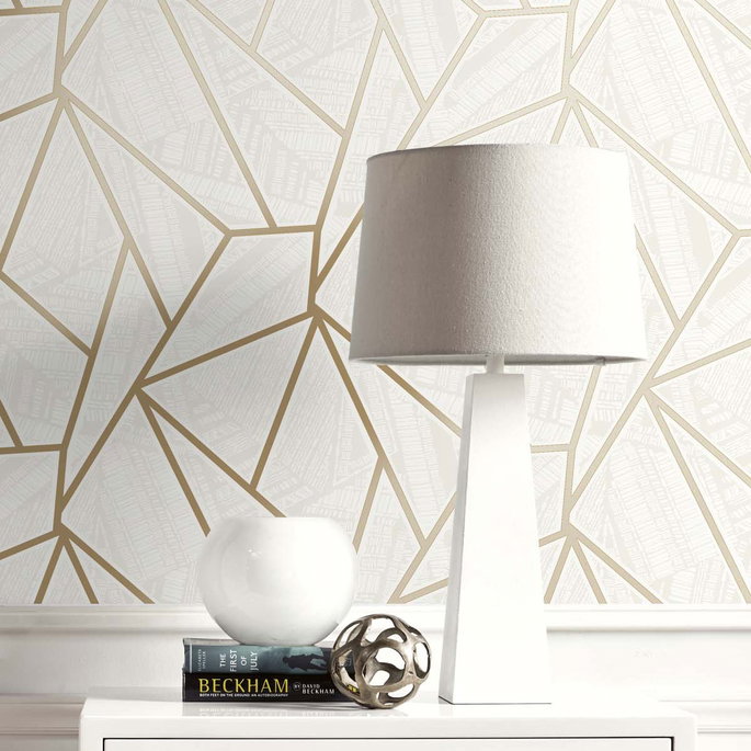 Seabrook Designs Metro Vector Metallic Gold &amp; Morning Fog Wallpaper image 4 of 4