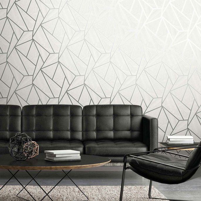 Seabrook Designs Metro Vector Metallic Silver &amp; Morning Fog Wallpaper image 2 of 4