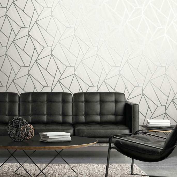 Seabrook Designs Metro Vector Metallic Silver &amp; Morning Fog Wallpaper image 2 of 4
