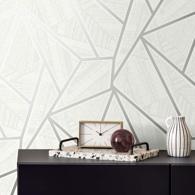 Seabrook Designs Metro Vector Metallic Silver &amp; Morning Fog Wallpaper image 3 of 4