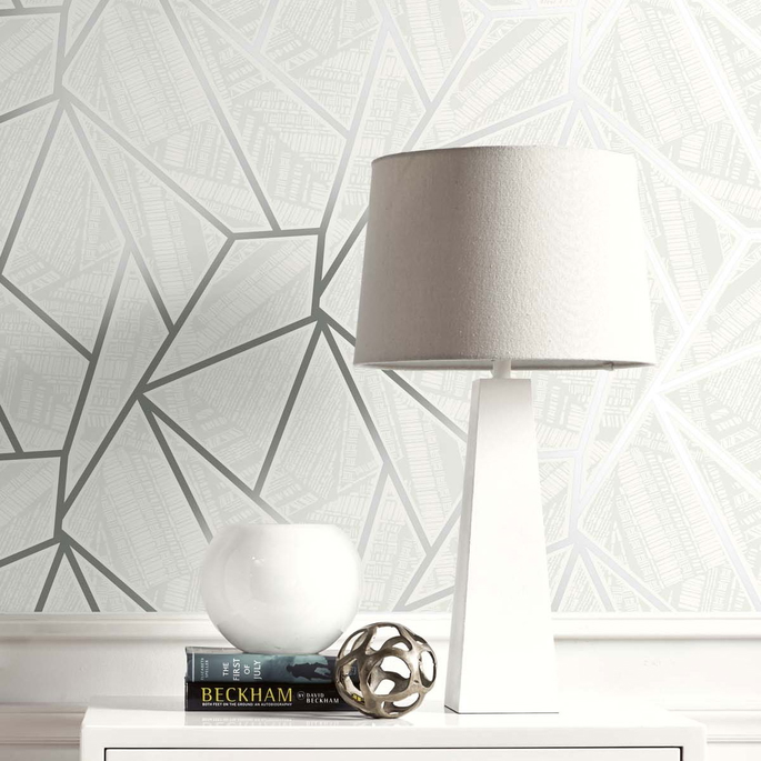 Seabrook Designs Metro Vector Metallic Silver &amp; Morning Fog Wallpaper image 4 of 4