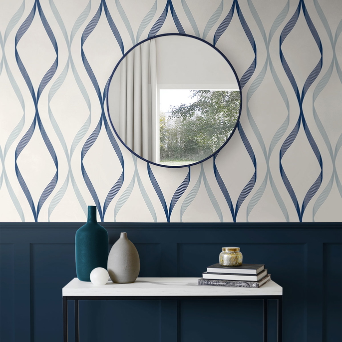 Seabrook Designs Wave Ogee Celtic Blue &amp; Dewdrop Wallpaper image 2 of 3