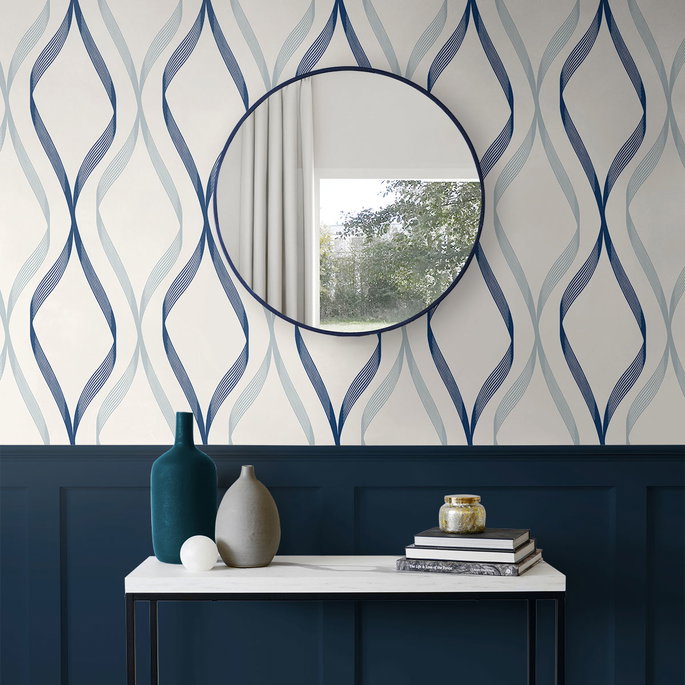 Seabrook Designs Wave Ogee Celtic Blue &amp; Dewdrop Wallpaper image 2 of 3