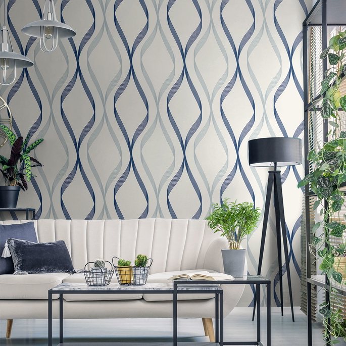 Seabrook Designs Wave Ogee Celtic Blue &amp; Dewdrop Wallpaper image 3 of 3