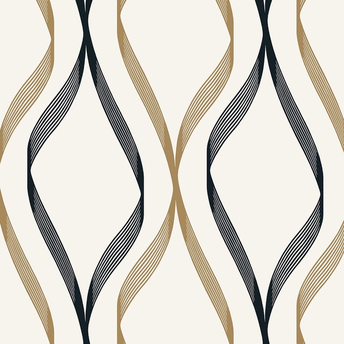 Seabrook Designs Wave Ogee Metallic Gold &amp; Ebony Wallpaper image 1 of 4