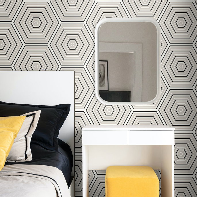 Seabrook Designs Hex Topography Cove Grey &amp; Ebony Wallpaper image 2 of 4