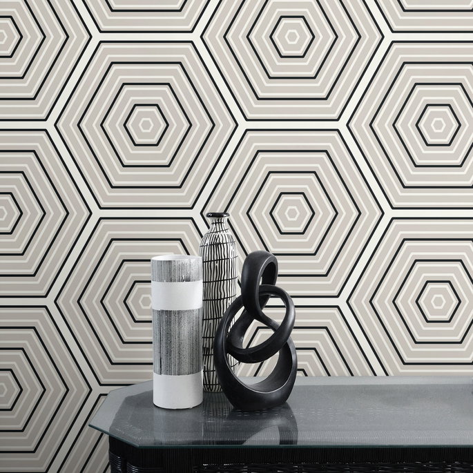 Seabrook Designs Hex Topography Cove Grey &amp; Ebony Wallpaper image 3 of 4