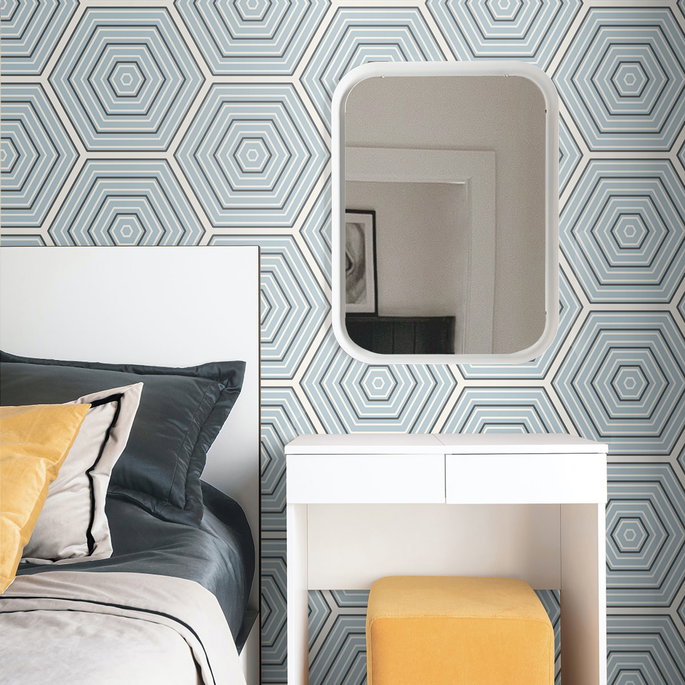 Seabrook Designs Hex Topography Sky Blue &amp; Argos Grey Wallpaper image 2 of 3
