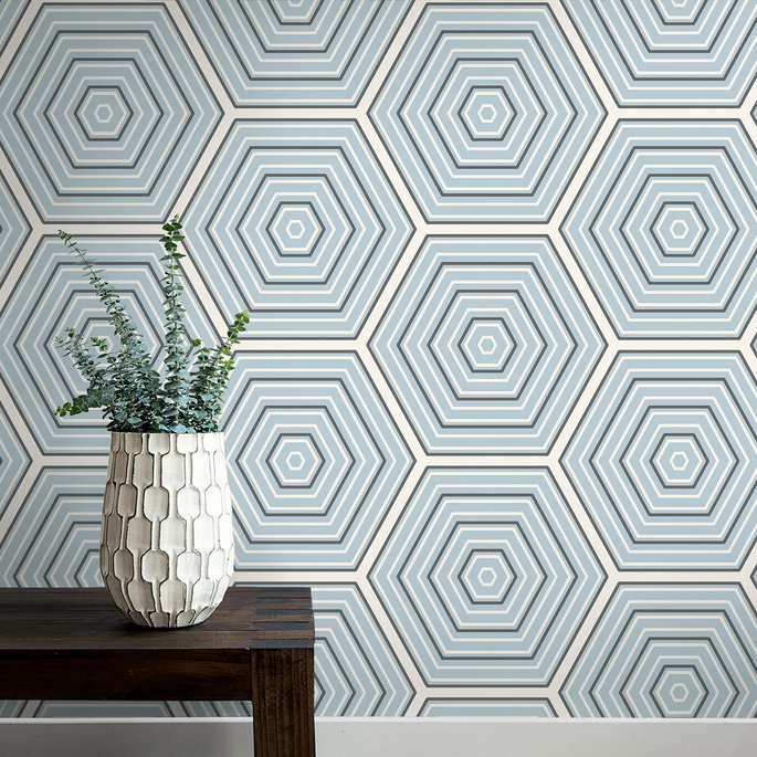 Seabrook Designs Hex Topography Sky Blue &amp; Argos Grey Wallpaper image 3 of 3
