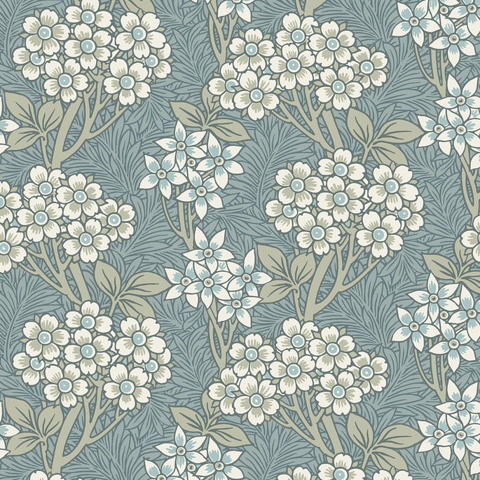 Seabrook Designs Floral Vine Stream Blue &amp; Sage Wallpaper image 1 of 4