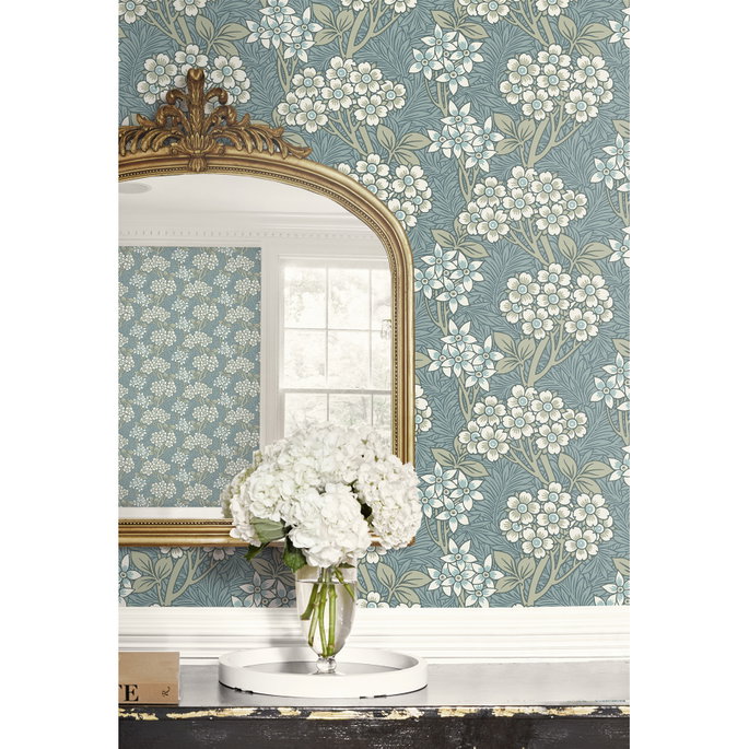 Seabrook Designs Floral Vine Stream Blue &amp; Sage Wallpaper image 4 of 4
