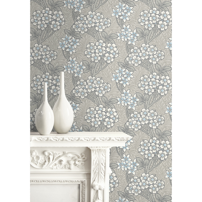 Seabrook Designs Floral Vine Daydream Grey &amp; Carolina Blue Wallpaper image 3 of 3