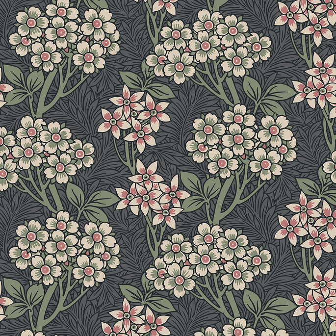 Seabrook Designs Floral Vine Smoke &amp; Laurel Green Wallpaper image 1 of 4