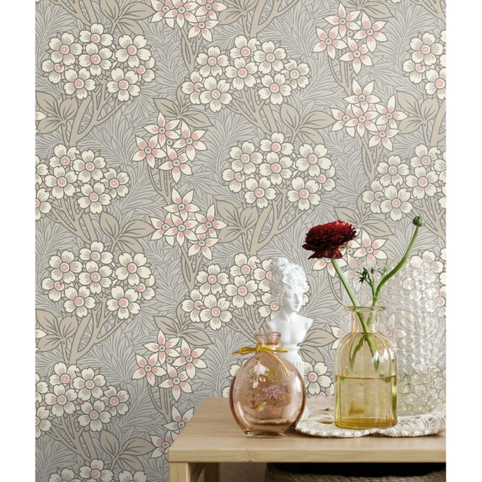Seabrook Designs Floral Vine Daydream Grey &amp; Rose Petal Wallpaper image 3 of 3