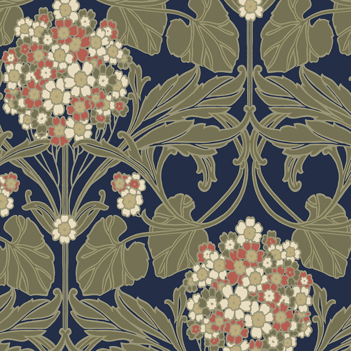 Seabrook Designs Floral Hydrangea Navy &amp; Terra Cotta Wallpaper image 1 of 4