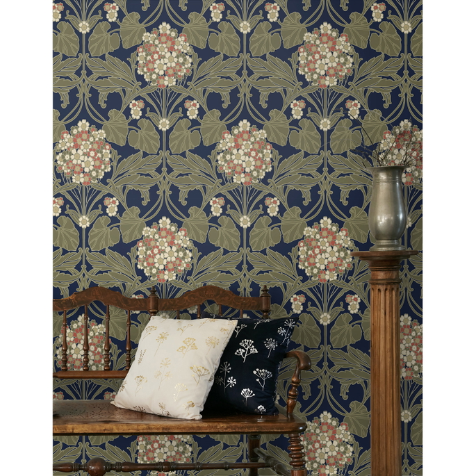 Seabrook Designs Floral Hydrangea Navy &amp; Terra Cotta Wallpaper image 2 of 4