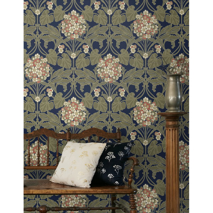 Seabrook Designs Floral Hydrangea Navy &amp; Terra Cotta Wallpaper image 2 of 4