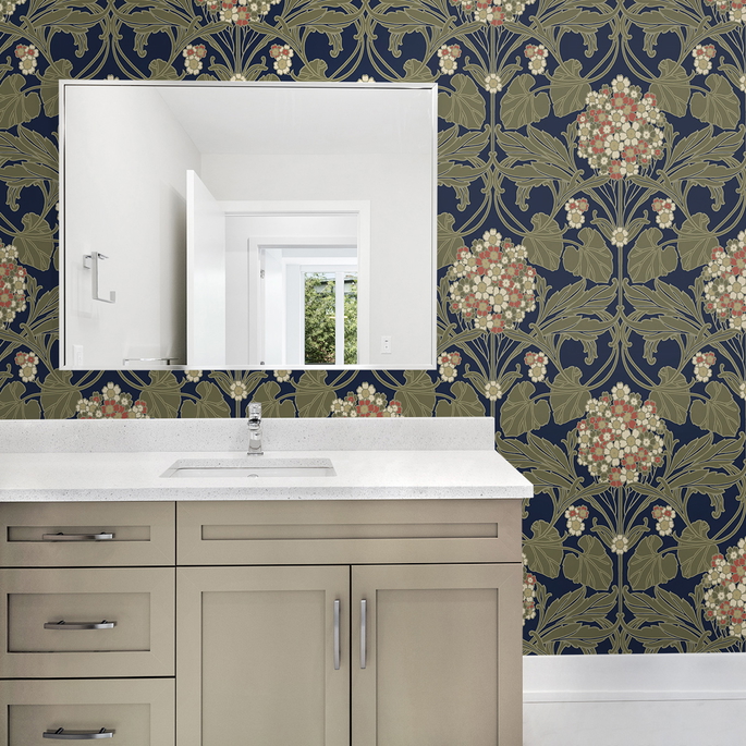Seabrook Designs Floral Hydrangea Navy &amp; Terra Cotta Wallpaper image 3 of 4