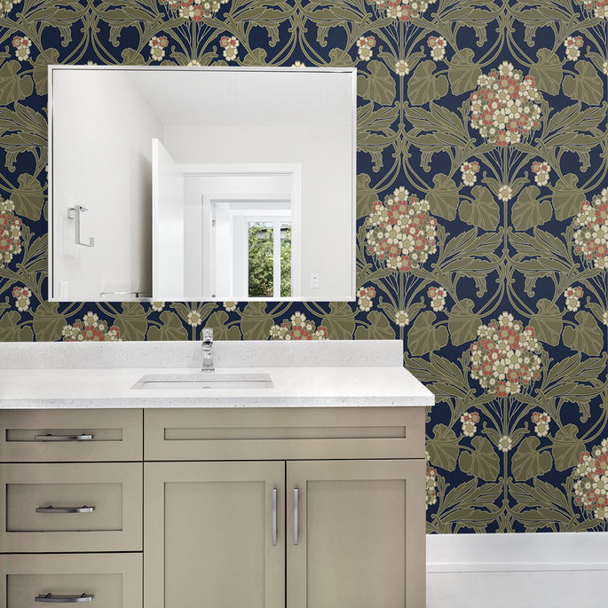 Seabrook Designs Floral Hydrangea Navy &amp; Terra Cotta Wallpaper image 3 of 4