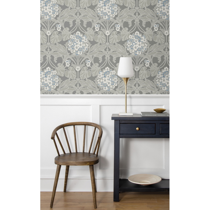 Seabrook Designs Floral Hydrangea Daydream Grey &amp; Carolina Blue Wallpaper image 2 of 4