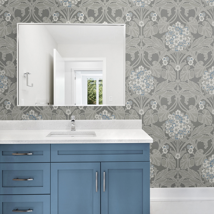 Seabrook Designs Floral Hydrangea Daydream Grey &amp; Carolina Blue Wallpaper image 3 of 4