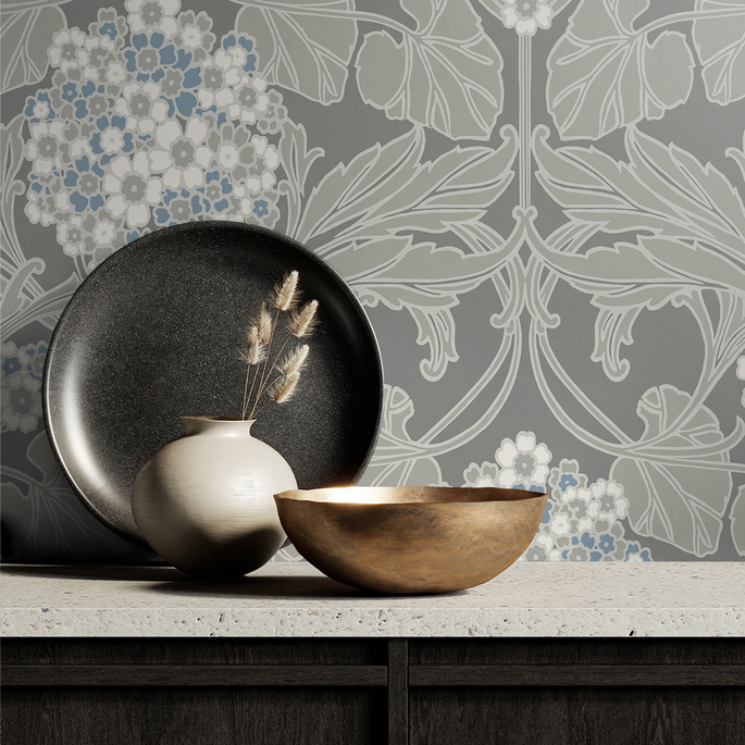 Seabrook Designs Floral Hydrangea Daydream Grey &amp; Carolina Blue Wallpaper image 4 of 4