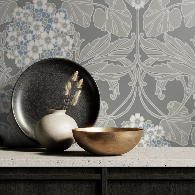 Seabrook Designs Floral Hydrangea Daydream Grey &amp; Carolina Blue Wallpaper image 4 of 4