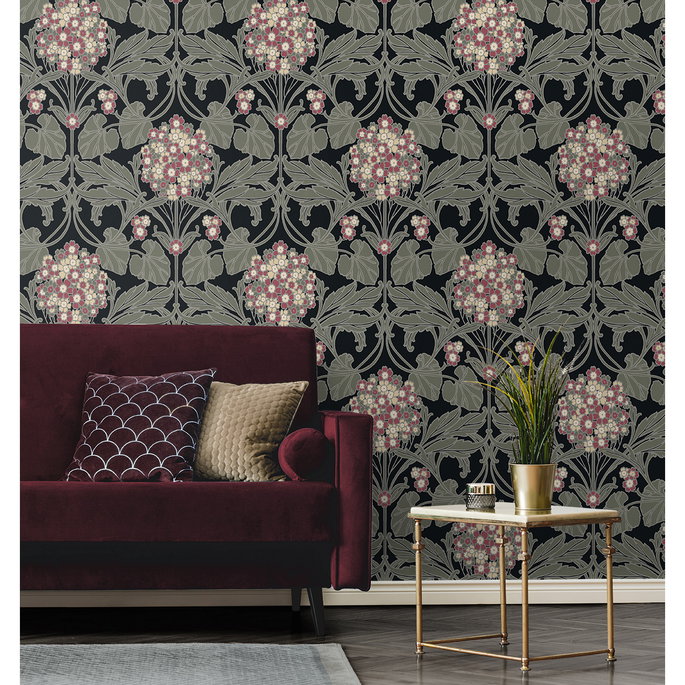 Seabrook Designs Floral Hydrangea Ebony &amp; Rose Wallpaper image 2 of 4