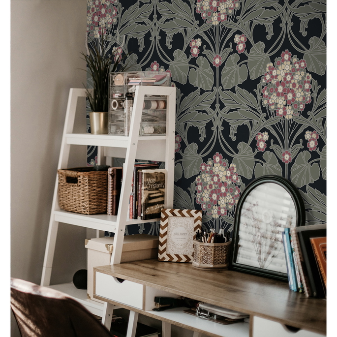 Seabrook Designs Floral Hydrangea Ebony &amp; Rose Wallpaper image 4 of 4