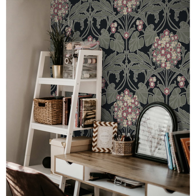 Seabrook Designs Floral Hydrangea Ebony &amp; Rose Wallpaper image 4 of 4
