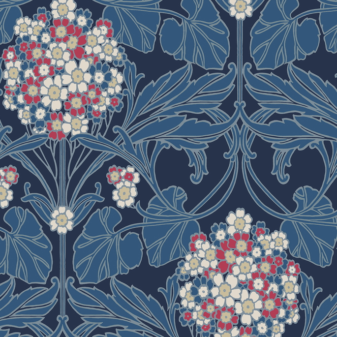 Seabrook Designs Floral Hydrangea Naval Blue &amp; Raspberry Wallpaper image 1 of 3