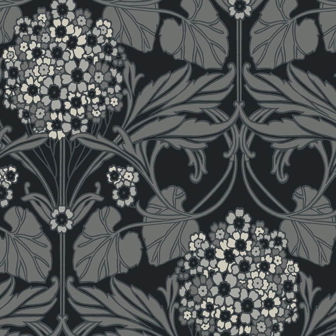 Seabrook Designs Floral Hydrangea Ebony &amp; Charcoal Wallpaper image 1 of 4