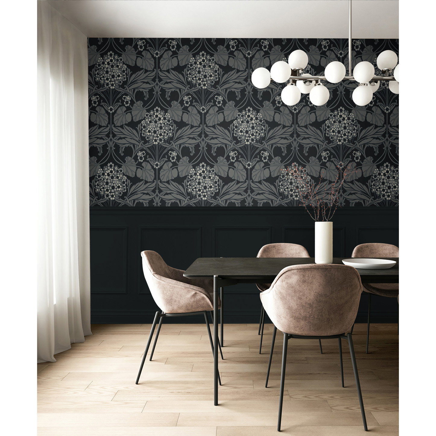 Seabrook Designs Floral Hydrangea Ebony & Charcoal Wallpaper ...