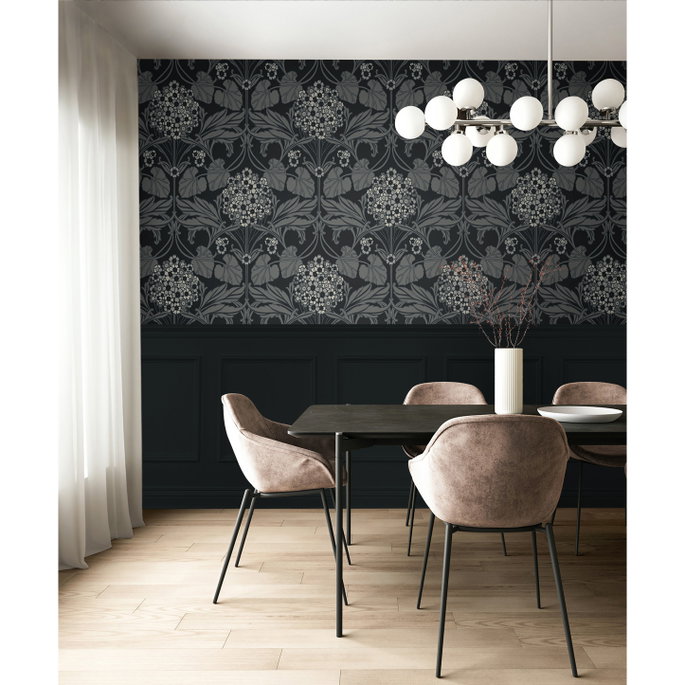 Seabrook Designs Floral Hydrangea Ebony &amp; Charcoal Wallpaper image 3 of 4
