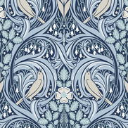 Seabrook Designs Bird Scroll Denim & Blue Mist Wallpaper