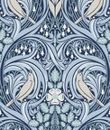Seabrook Designs Bird Scroll Denim & Blue Mist Wallpaper