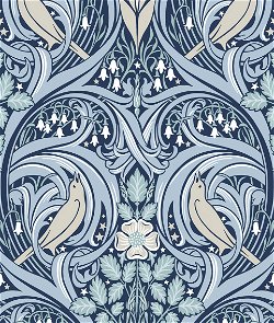Seabrook Designs Bird Scroll Denim & Blue Mist Wallpaper