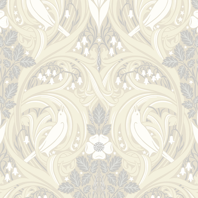 Seabrook Designs Bird Scroll Swiss Coffee &amp; Grey Wallpaper image 1 of 3