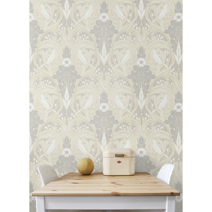 Seabrook Designs Bird Scroll Swiss Coffee &amp; Grey Wallpaper image 2 of 3