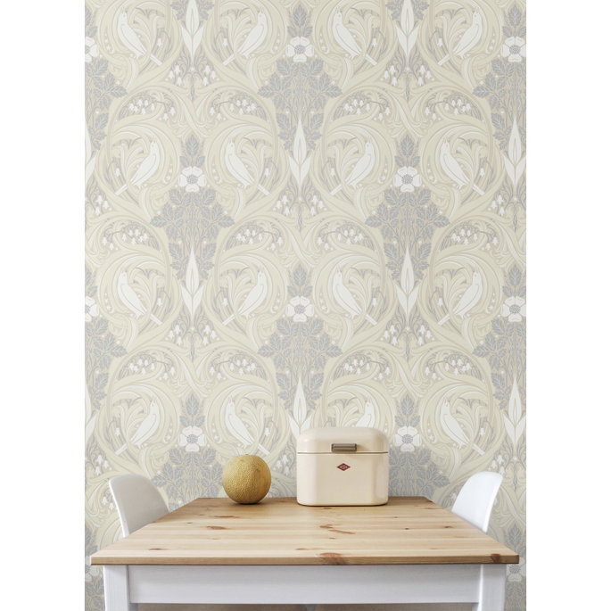 Seabrook Designs Bird Scroll Swiss Coffee &amp; Grey Wallpaper image 2 of 3