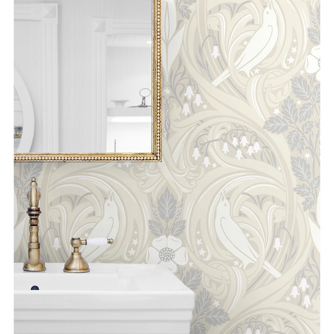 Seabrook Designs Bird Scroll Swiss Coffee &amp; Grey Wallpaper image 3 of 3