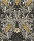 Seabrook Designs Bird Scroll Charcoal & Goldenrod Wallpaper