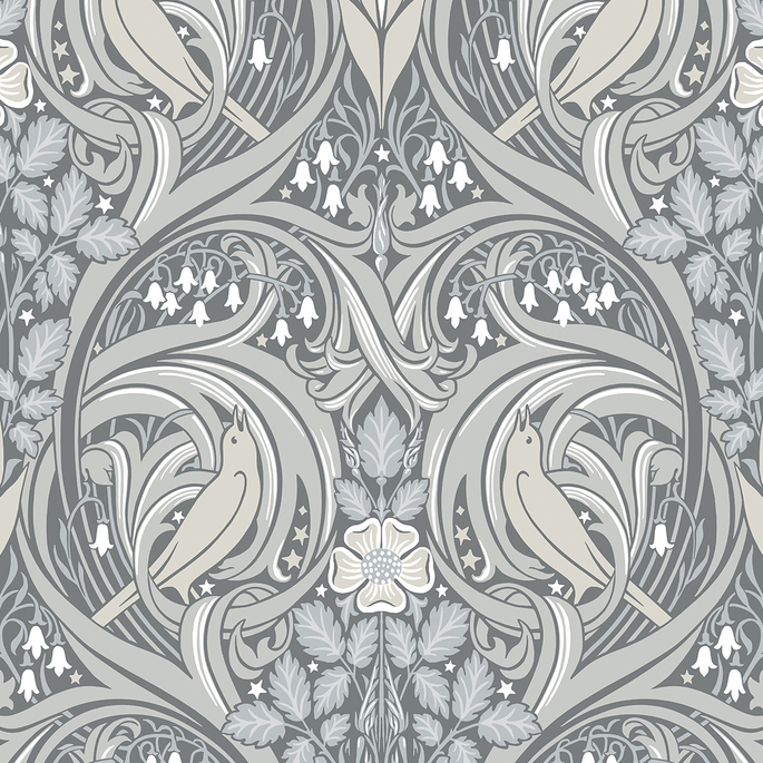 Seabrook Designs Bird Scroll Argos Grey &amp; Linen Wallpaper image 1 of 4