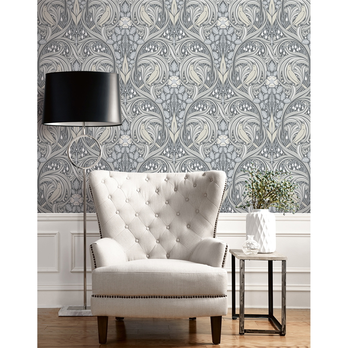 Seabrook Designs Bird Scroll Argos Grey &amp; Linen Wallpaper image 2 of 4