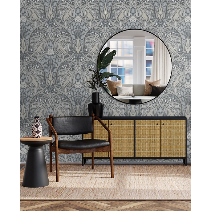 Seabrook Designs Bird Scroll Argos Grey &amp; Linen Wallpaper image 3 of 4