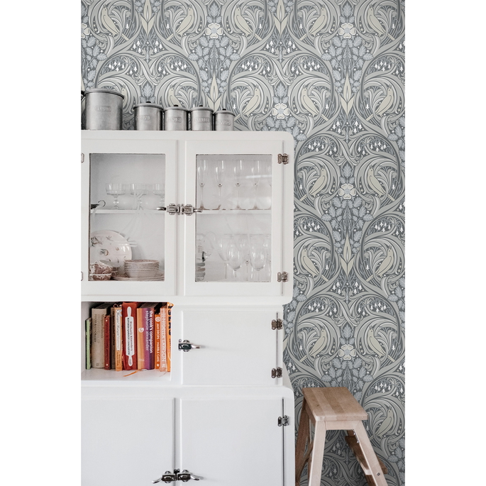 Seabrook Designs Bird Scroll Argos Grey &amp; Linen Wallpaper image 4 of 4